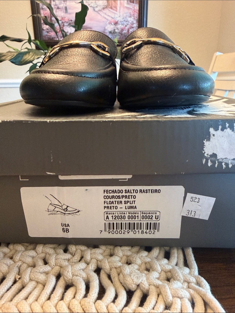 Women's Black Leather Slip-On Loafers with Gold Bit Accent - Picture 7 of 8